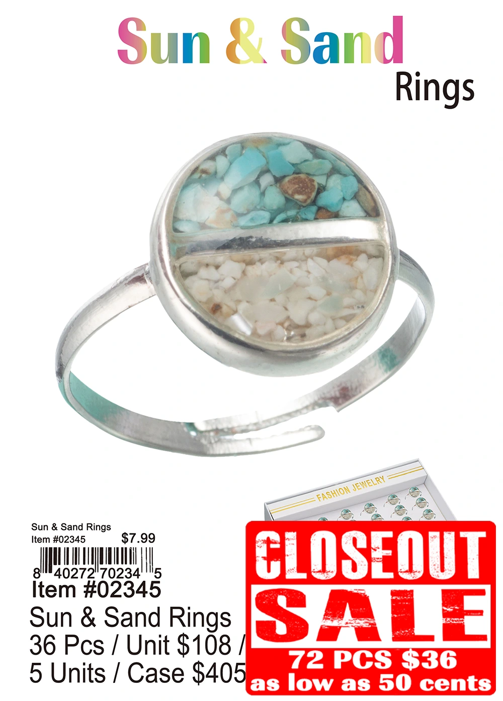 Sun and Sand Rings - Closeout 72 Pcs.